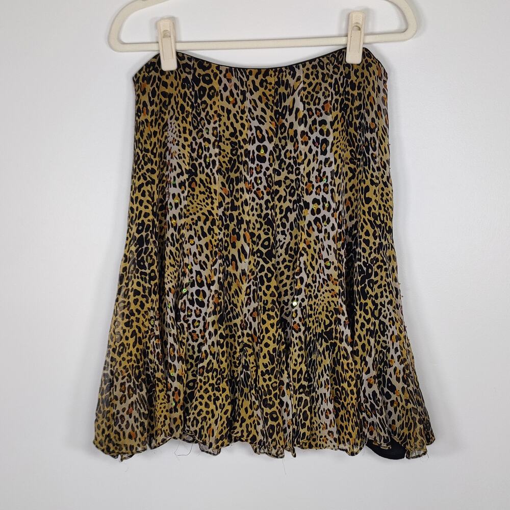 ICE Silk Leopard Print Ruffle Tulip Skirt Size 10 Y2K Animal Print